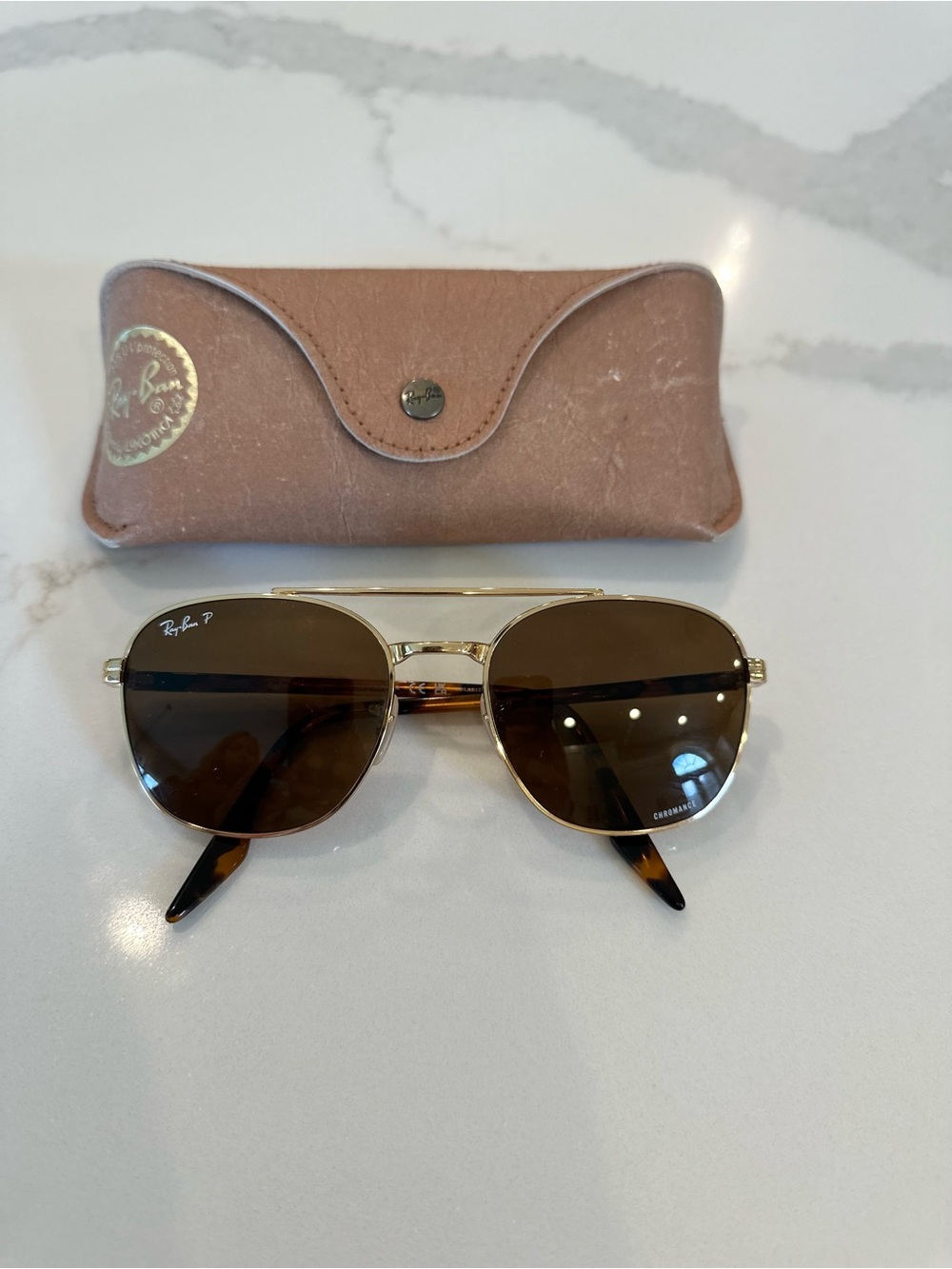 Ray-Ban Gold Frame Brown Lens Polarized Sunglasses